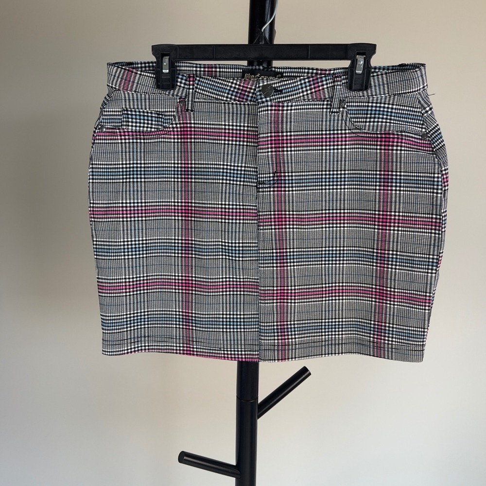 Like An Angel Pink Blue Glen Plaid Mini Skirt XL Stretch 90s Grunge Preppy